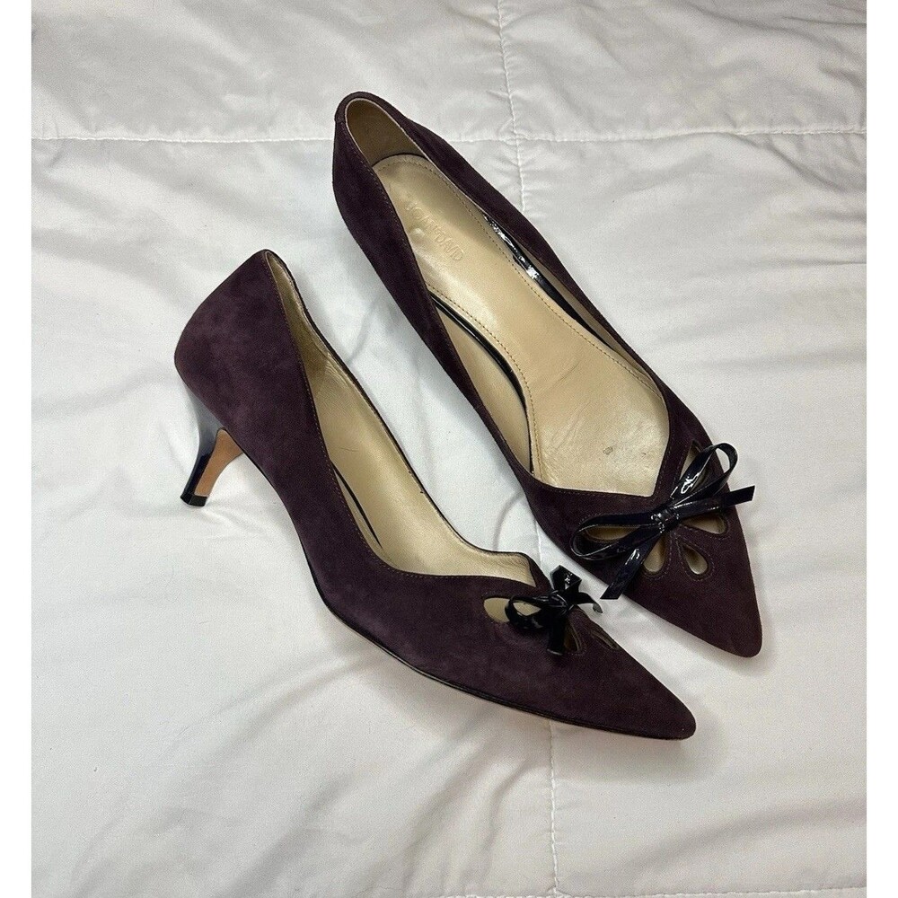 VTG Y2K Joan & David Purple Suede Leather Bow Kitten Heels Women 11M Pointed Toe